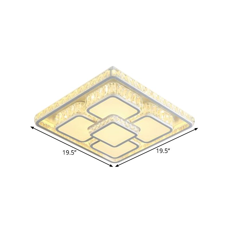 Lampada a filo a filo a filo contemporaneo soffitto quadrato bianco con tonalità di cristallo smussata in luce calda/bianca