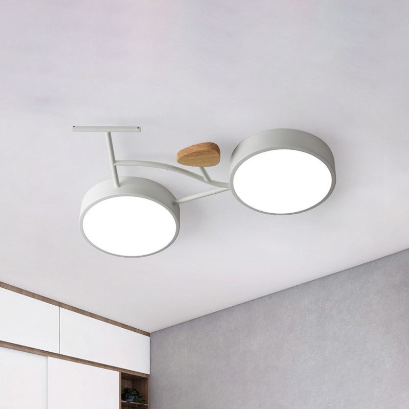 Bicycle Acrylic Ceiling Lamp Cartoon Grey/White/Green LED Semi Flush Mount Lighting in Warm/White Light for Kids Bedroom