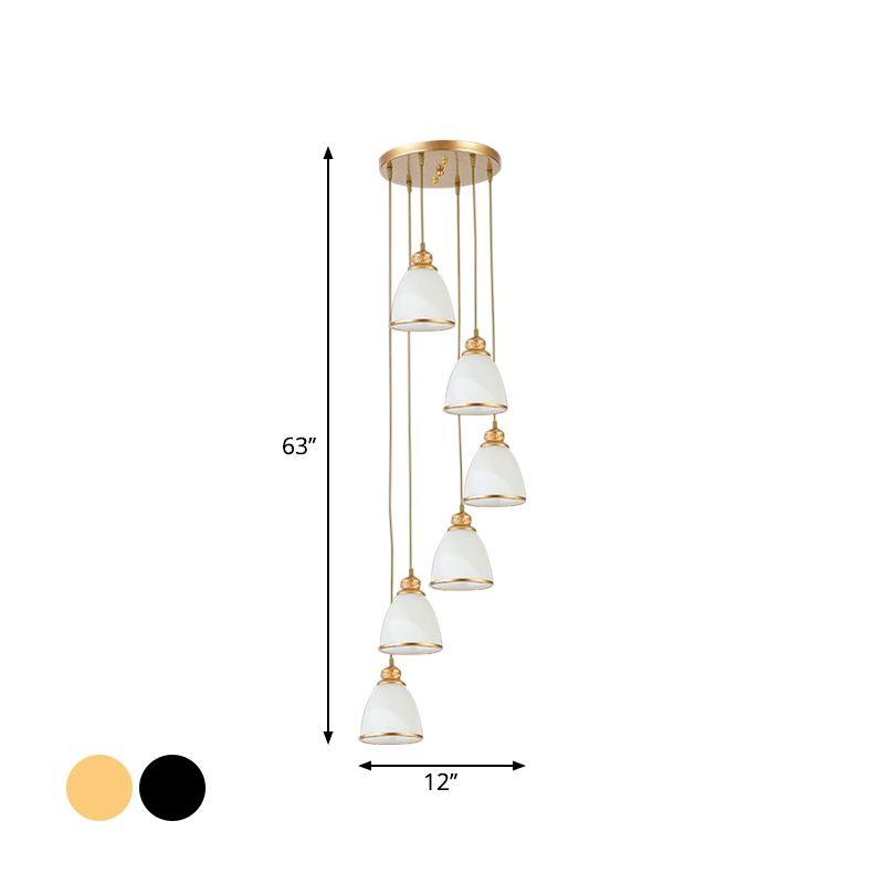 Dome Opal Glass Spiral Multi Pendant Simplicity Hanging Ceiling Light for Living Room