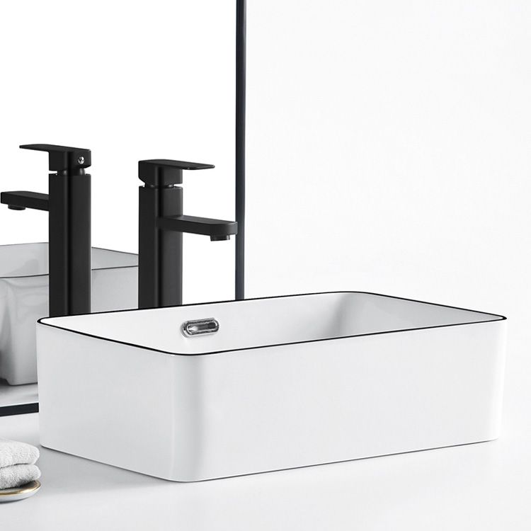 Modern Bathroom Sink Porcelain Pop-Up Drain Rectangular Vessel Sink