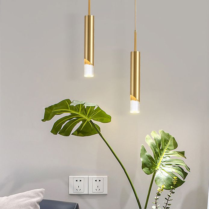 1-licht cilindrisch LED hangend licht in moderne luxe stijl smeedijzeren hanglamp met heldere acrylschaduw