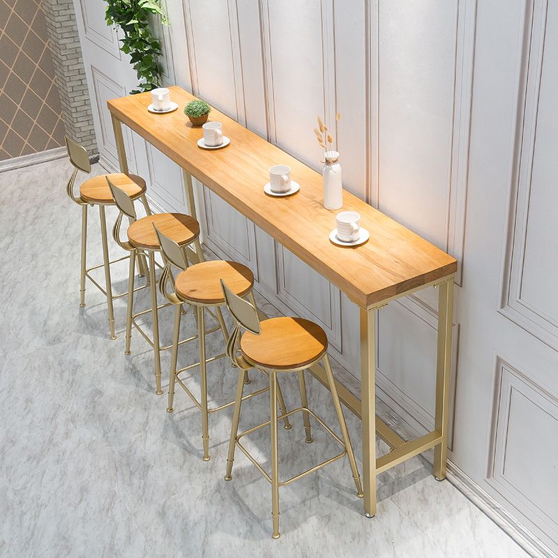 Light Brown Modern Style Bar Table in Solid Wood and Iron Table Milk Tea Shop Bar Table