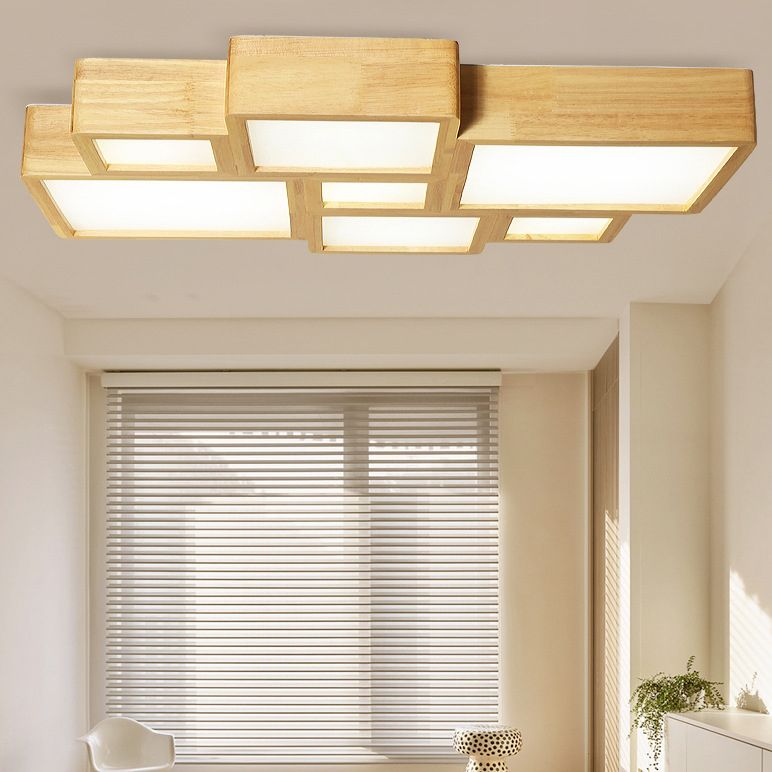 Wooden Block Flush Light Nordic LED Flush Mounted Ceiling Light with Acrylic Shade for Bedroom