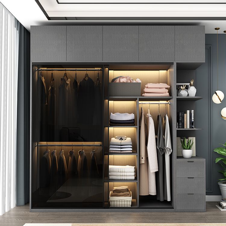 Modern Style Glass Wardrobe Bedroom Wardrobe Closet with 1 Drawer