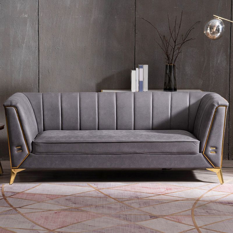 Faux Leather Modern Tuxedo Arm Sofa Standard Sofa with Sewn Pillow Back
