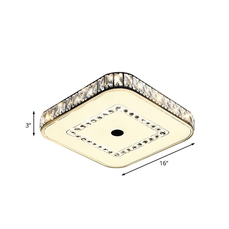 Square Living Room Flush Ceiling Light Modern Rectangle-Cut Crystal LED Black Lighting Fixture