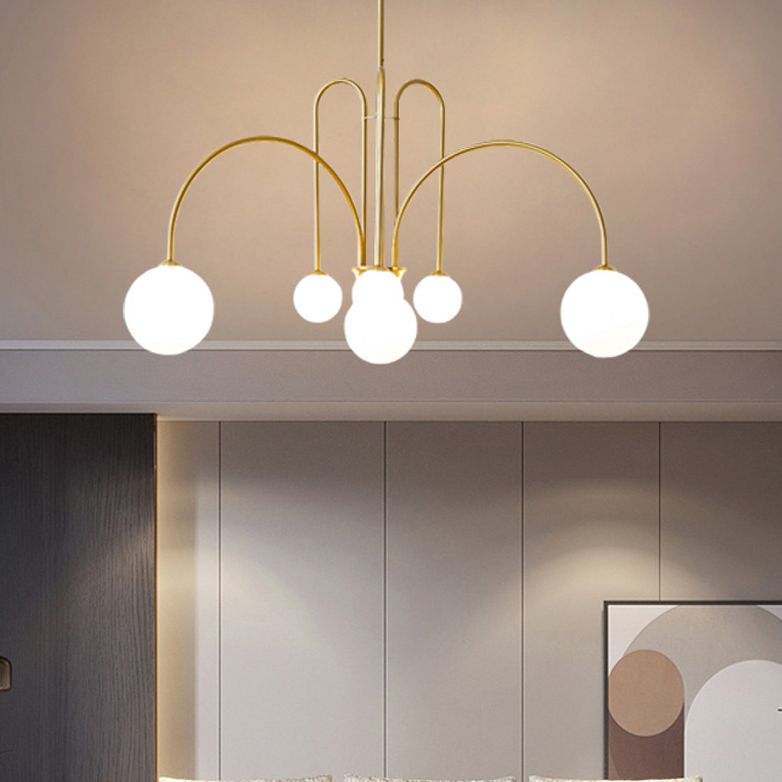 Witte glazen bal schaduw kroonluchter licht 6 lichten metaal minimalisme moderne stijl hangende lamp voor woonkamer