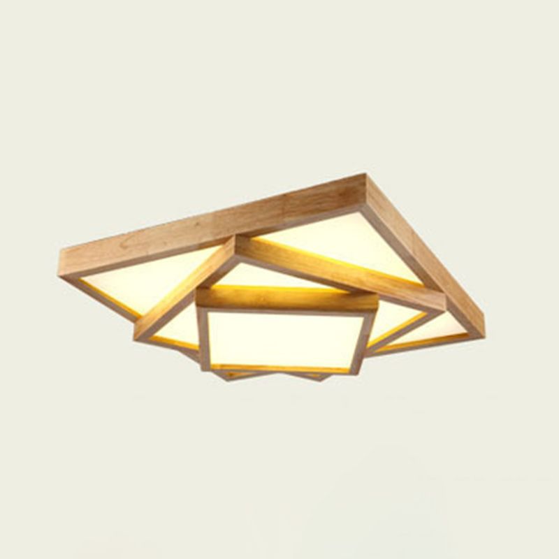 Plafonnier géométrique moderne en bois avec abat-jour en acrylique pour salon
