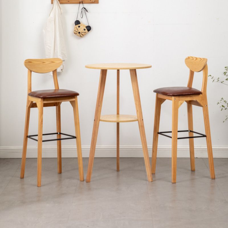 Simple Style Round Bar Table Wood Top Pub Table for Coffee Shop