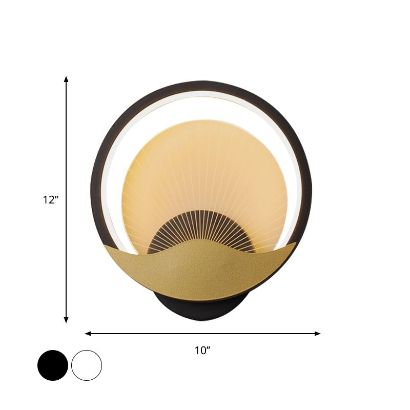 Ring Bed SCONCE METALLISCHE LED Modern wandlamp met een paneelacrylschaduw in zwart-goud/wit-goud, wit/warm licht