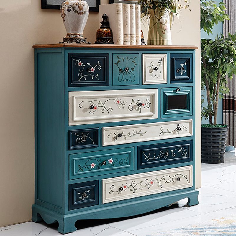 Nautical Vertical Chest Bedroom Solid Wood Storage Chest with Drawers