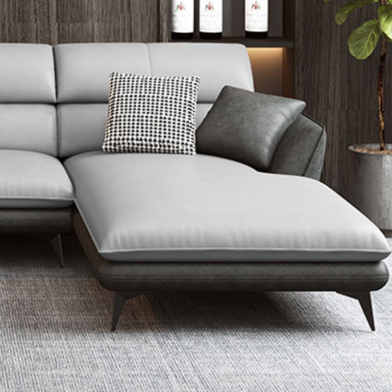 Nordic Sewn Pillow Back Sofa Faux Leather Sloped Arm Sofa for Living Room