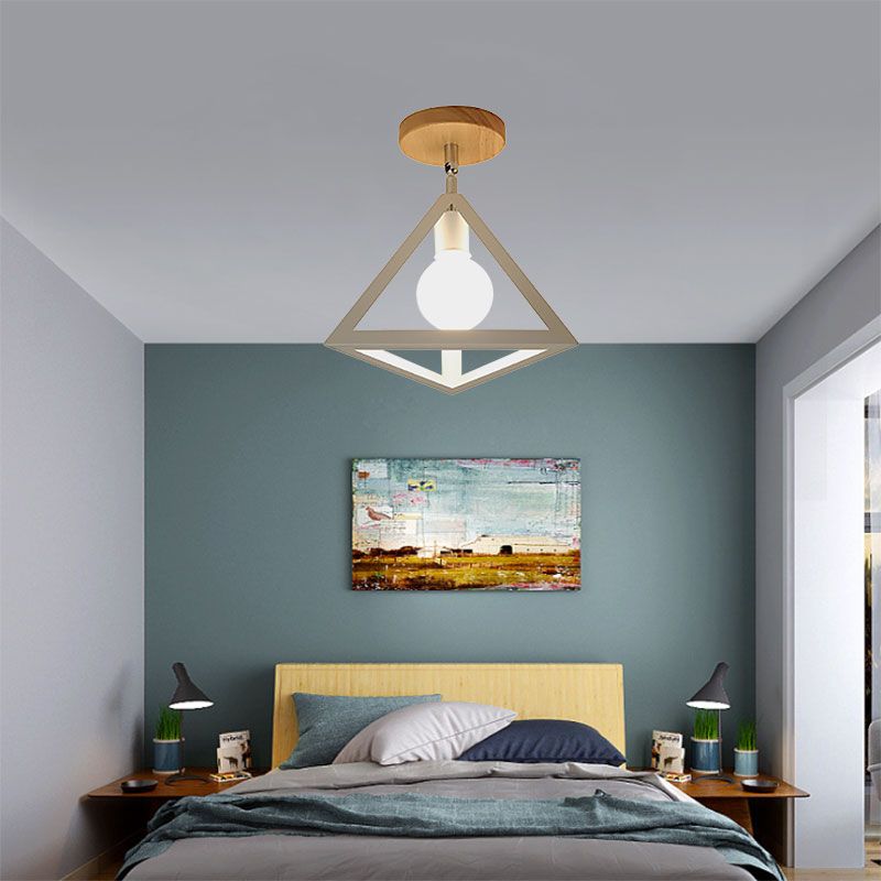 Vintage Style Wire Cage Semi Flush Mount mit Dreiecksschirm 1 Licht Metallhalbbündige Deckenbefestigung in Schwarz/Weiß