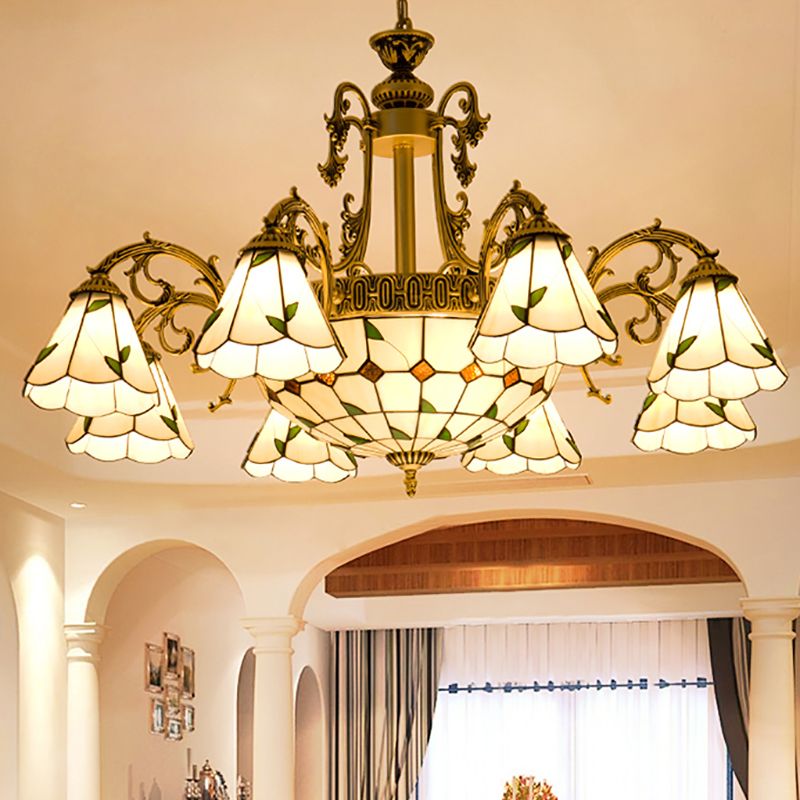 Cone Dome soggiorno lampadario tiffany in stile vetro a sospensione vintage in beige