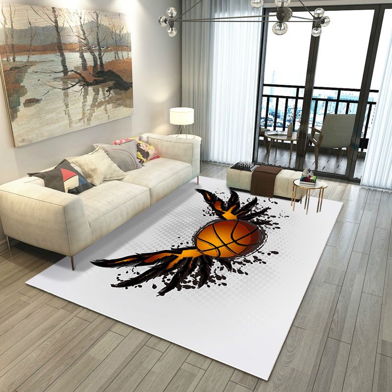 Black Trendy Rug Polyester Basketball Rug Washable Rug for Home Decor