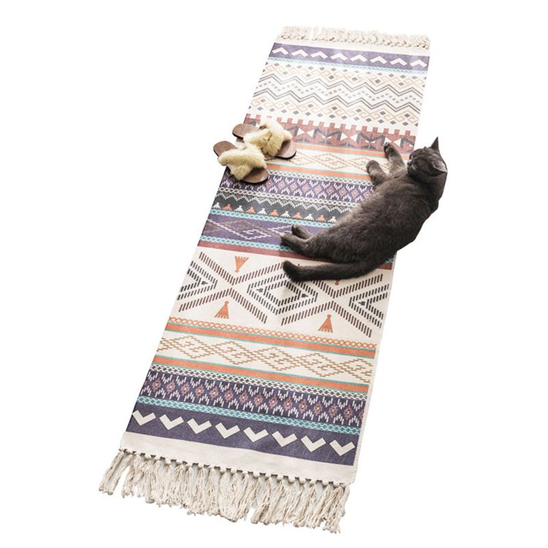 Bohemian Americana Pattern Carpet Purple Polyester Area Rug Fringe Indoor Rug for Home Decor