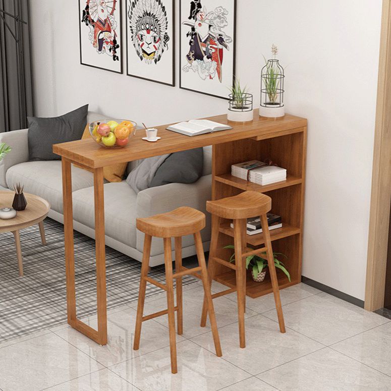 Industrial 1/2/3 Pieces Solid Wood Bar Table Set Fixed Counter Set for Home Use