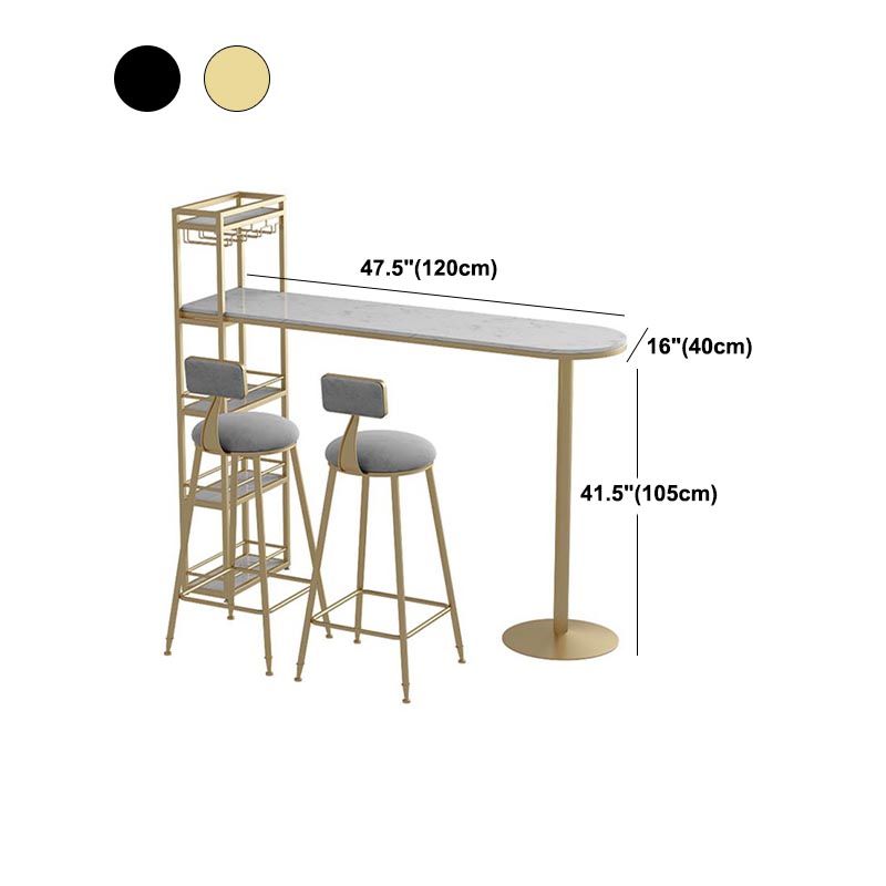 Contemporary Bar Table Stone Top Indoor Bistro Table with Storage Rack