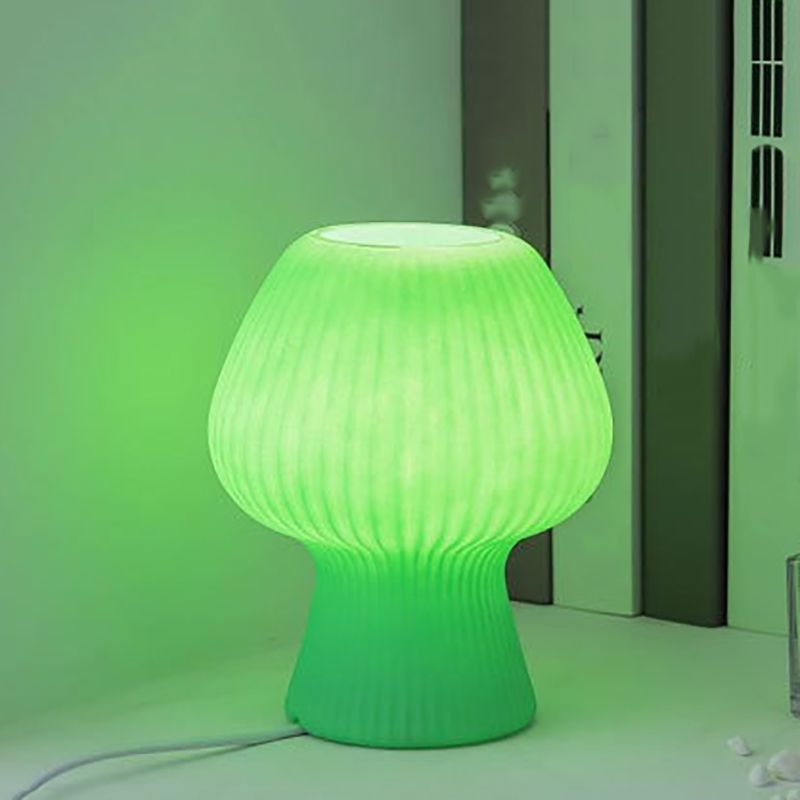 Macaron Style 1-Bulb Table Lamp Rib Glass Tulip Night Stand Light