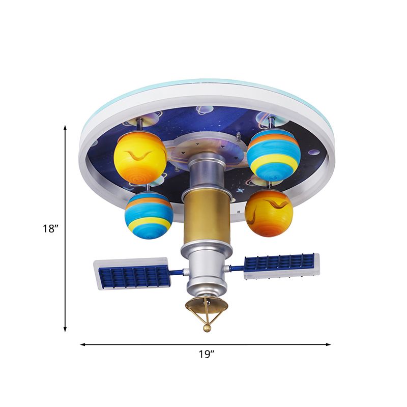 Satellite Flush Mount Fixture Cartoon Acrylic LED Kid-Bedroom Flush Ceiling Lamp in Yellow and Blue