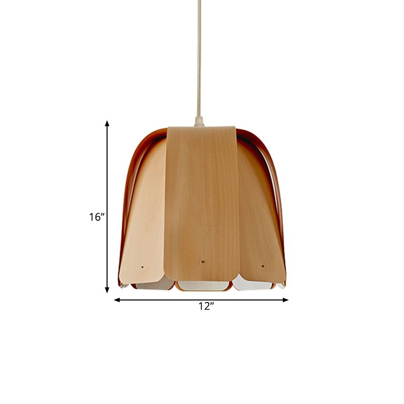 Luz de techo colgante de una cabeza colgante colgante de madera asiática en beige para bistro
