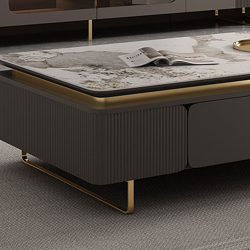 27" Wide Glam Cocktail Table Rectangle Stone Coffee Table with Drawer