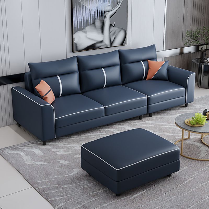 Square Arm Blue Removable Cushions Contemporary Stain-Resistant Sofa