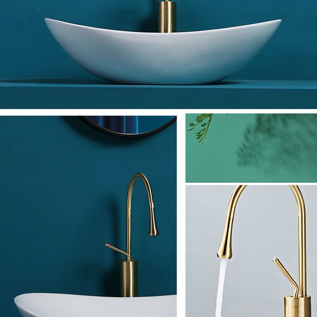 Contemporary Bathroom Sink Pop-Up Drain Porcelain Solid Color Oval-Shape Vessel Sink