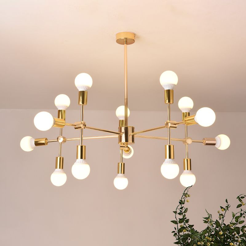 Gouden sputnik hangend plafondlicht modern Noordse 15 lichten Iron kroonluchter hanglamp voor woonkamer