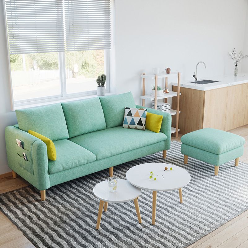 Contemporary Standard Faux Leather and Cotton Blend Settee Couch with Pillows