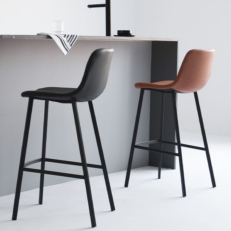 Modern Armless Bar Stool PU Leather Low Back Stools with Metal Frame