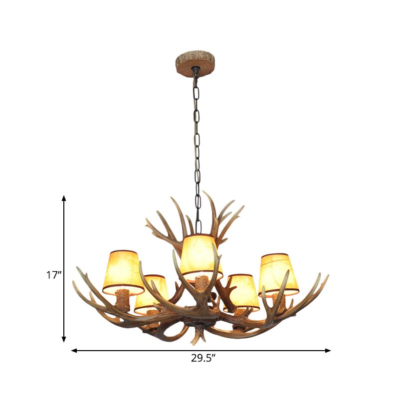 5 Lights Resin Chandelier Lamp Classic White/Brown and Yellow Antler Dining Room Hanging Ceiling Light with/without Shade