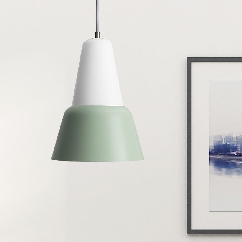 Cone Hanging Light Fixture Macaron Metal 1 Head 6.5"/10.5" Height Pink/Blue/Black Pendant Ceiling Light