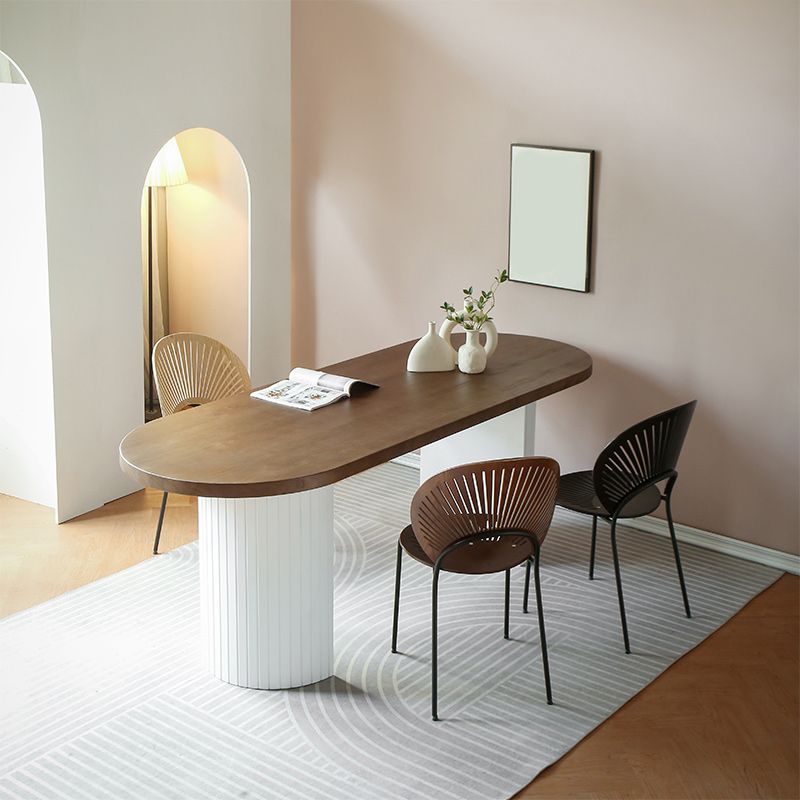 Pine Solid Wood Dining Table Oval Dining Table with Double Pedestal