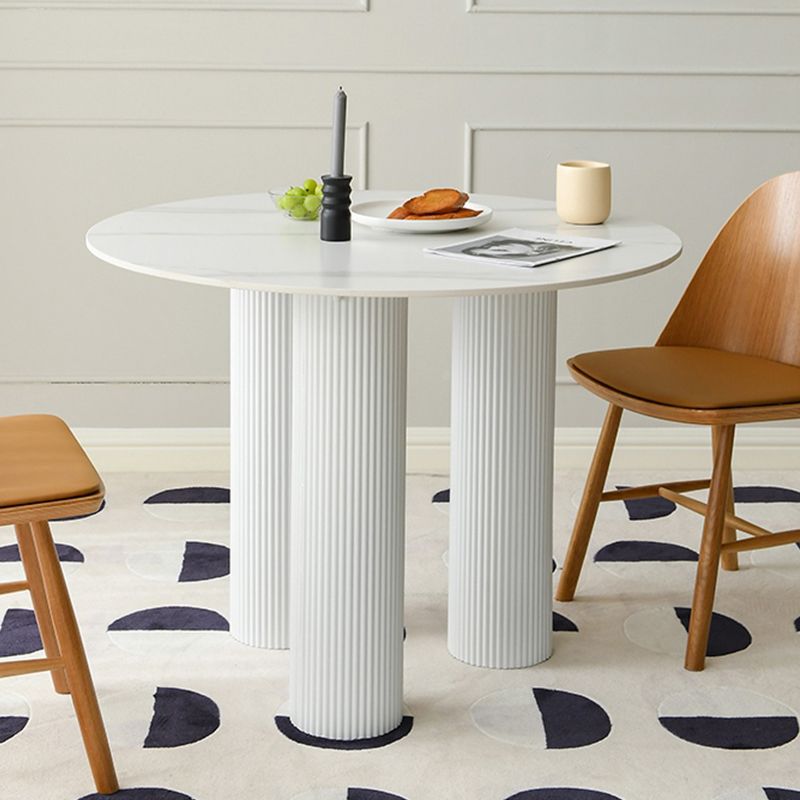 Round Standard Height Dining Table Modern Stone and Metal White Dinette Table