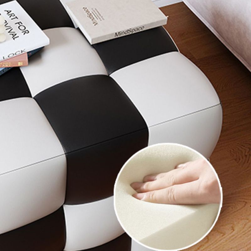 Contemporary Home Square Ottoman Leather Foot Stool with Black Legs