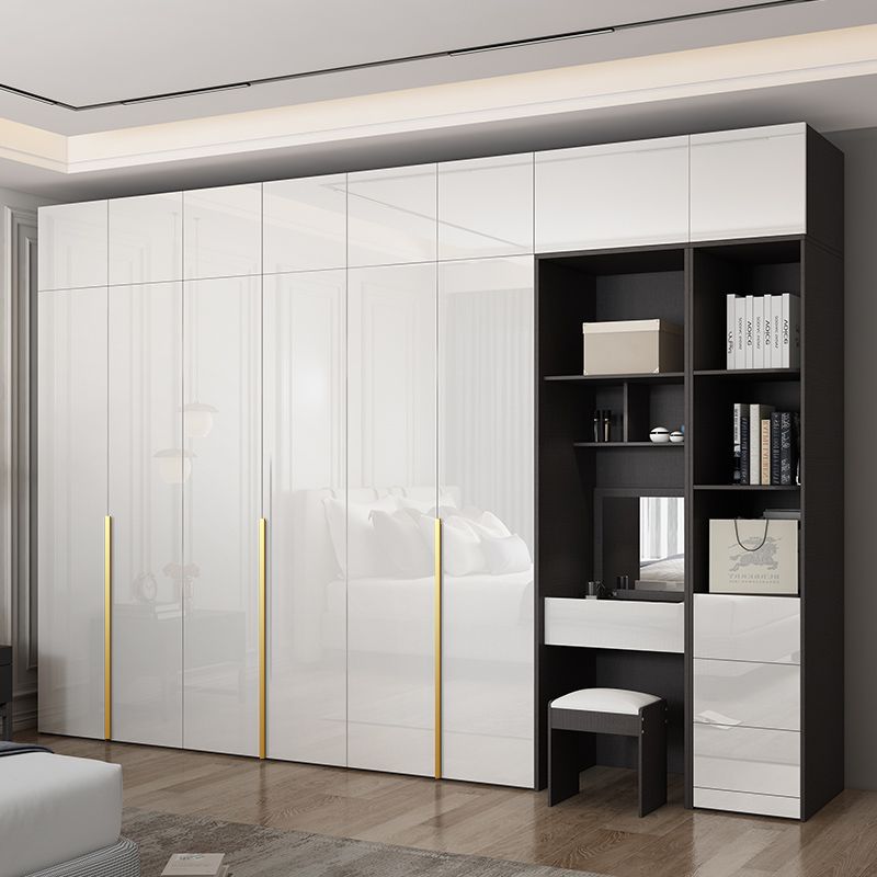 Hinged Wardrobe Cabinet with Garment Rod Modern Storage Cabinet