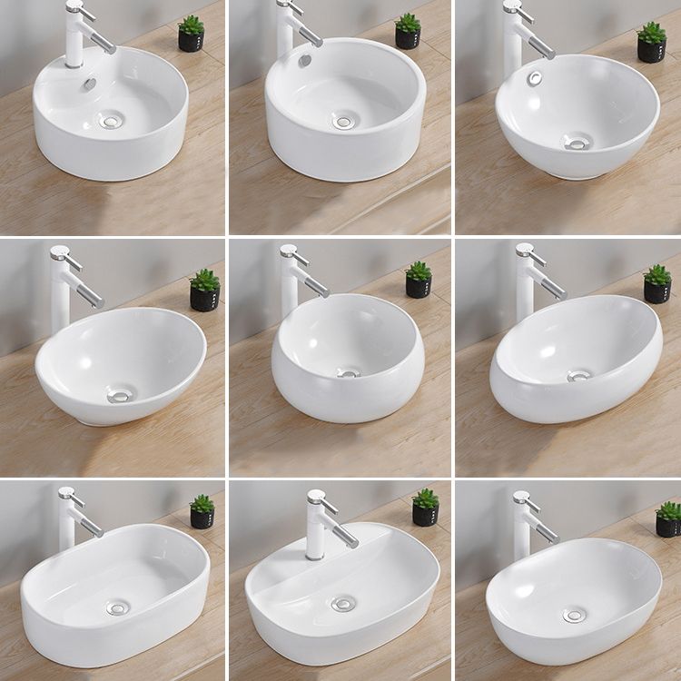Modern Wash Stand Porcelain Rectangular with Drain Assembly and Pop-Up Drain Vessel Sink
