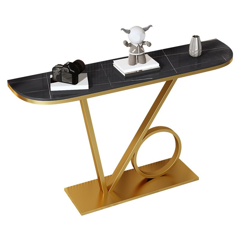 Glam Style Half Moon Accent Table with Pedestal Base for Hall Console Table