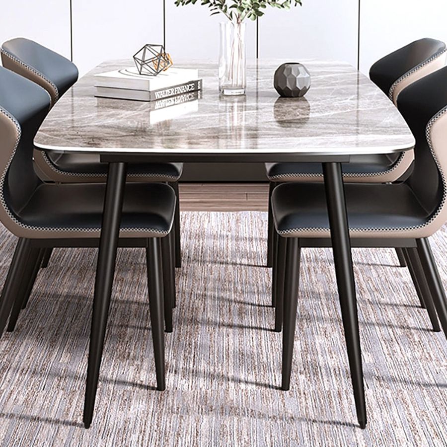 Industrial Sintered Stone Dining Table 4 Legs Carbon Steel Base Rectangle Table for Home