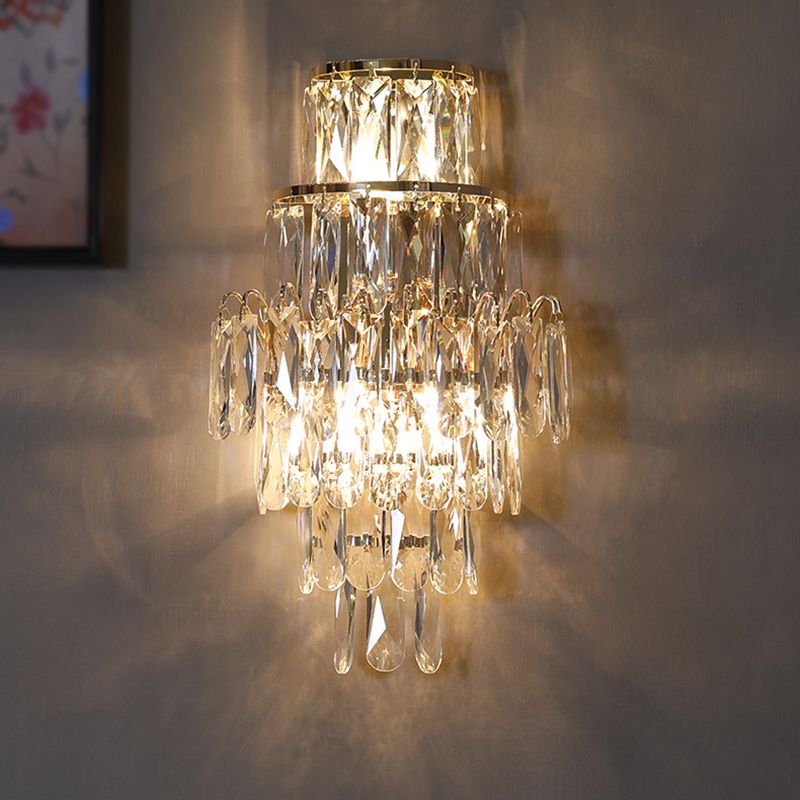 Unique Shade 3 Lights Wall Sconce Modern Style Crystal Wall Mount Light Fixture in Brass