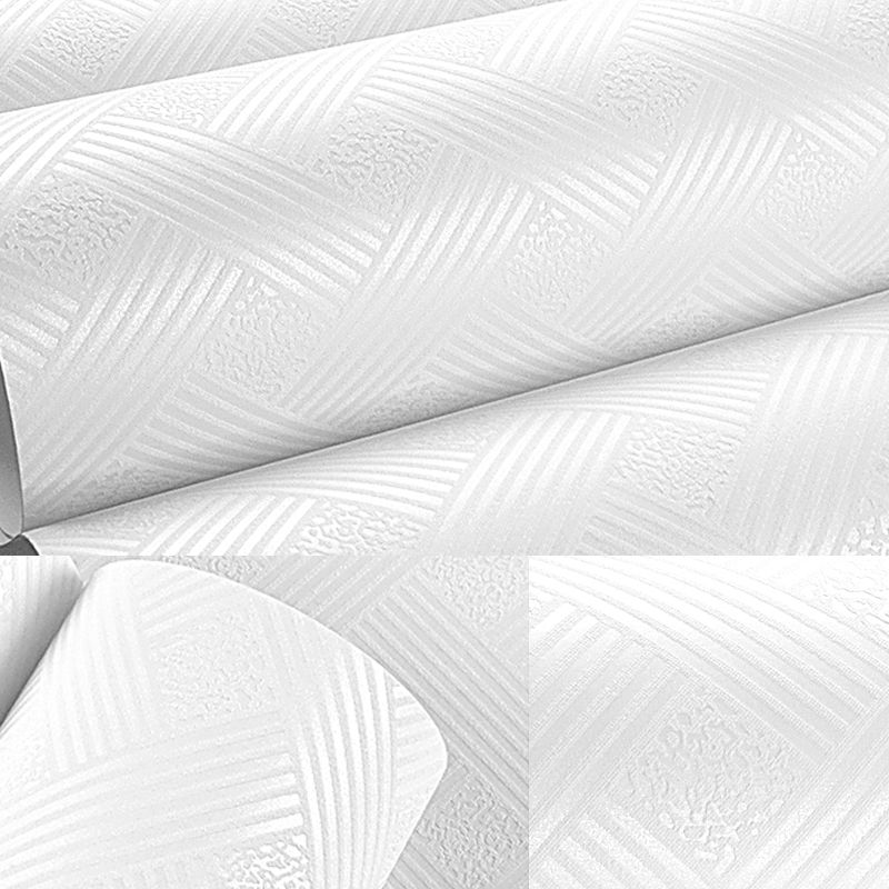 White Criss-Cross Patterned Wallpaper Waterproof Minimalist Dining Room Wall Decor
