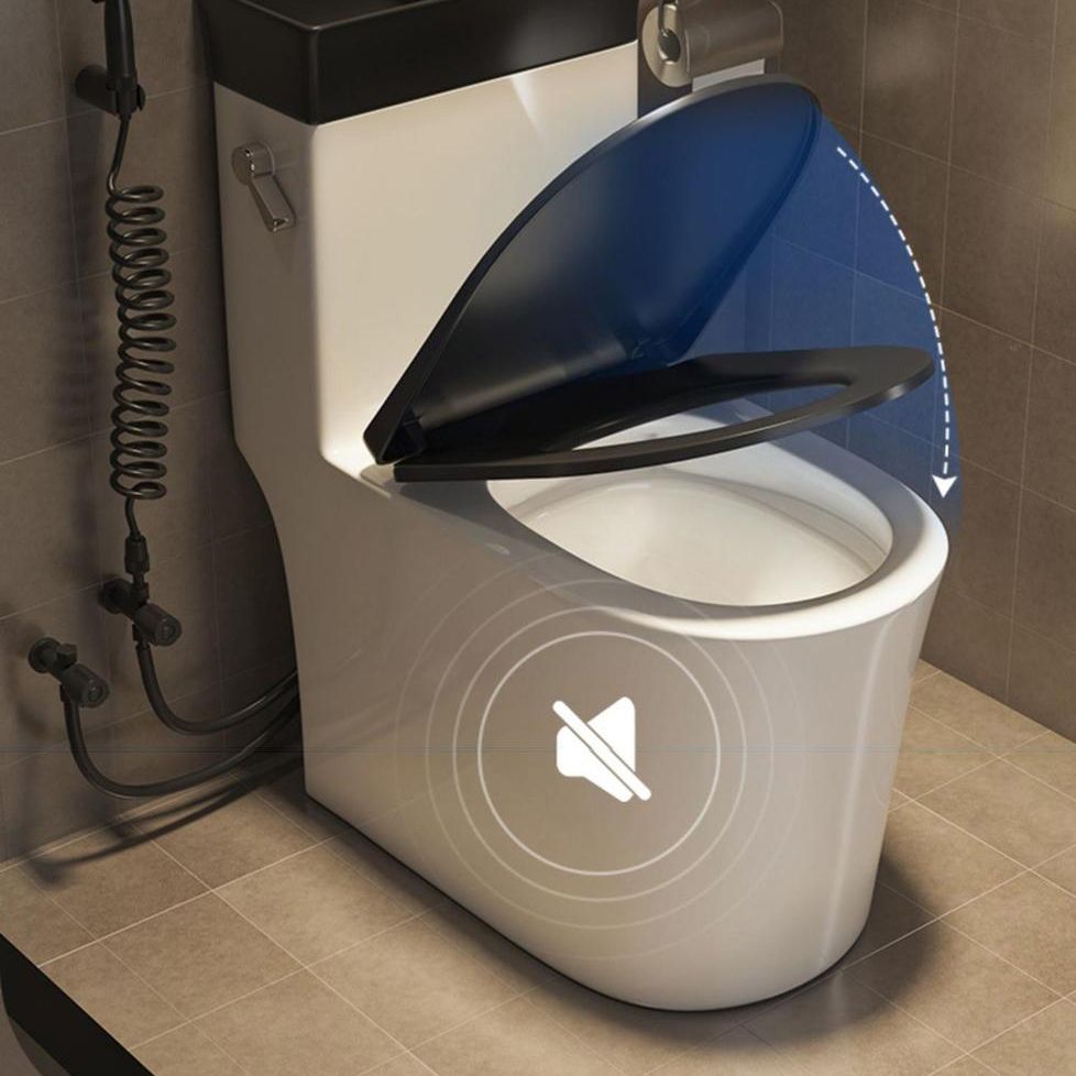 1-Piece Elongated Flush Toilet Ceramic Toilet Bowl with Wash Basin