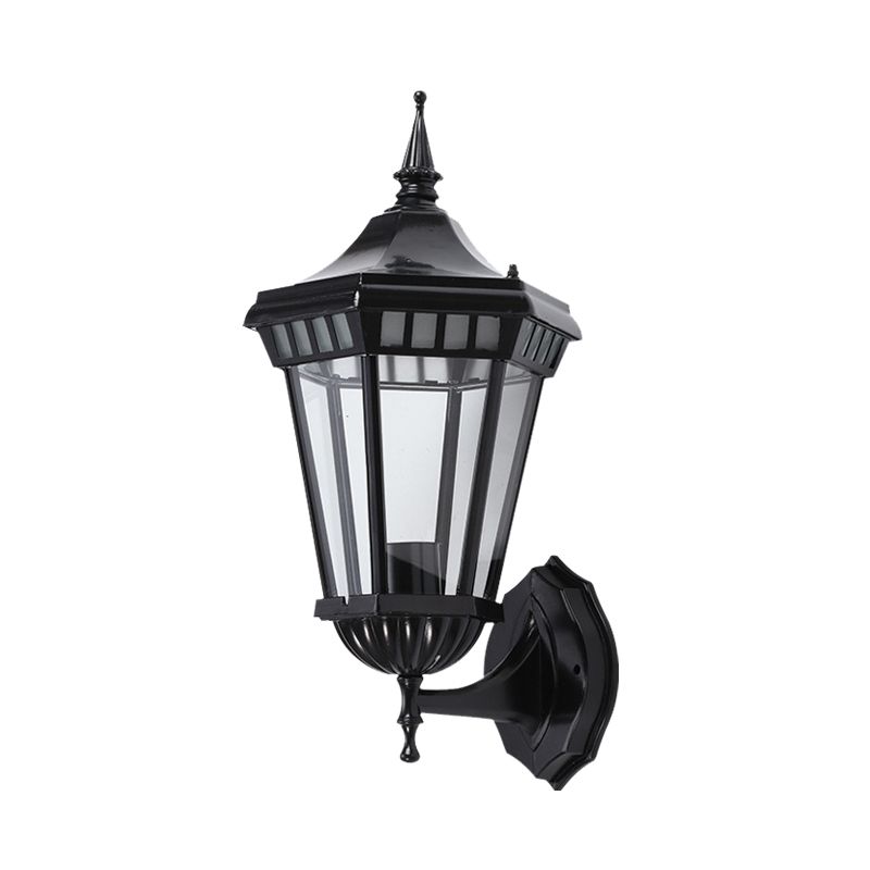 Black 1-Light Wall Sconce Light Rustic Clear Glass Pavilion Wall Mount Lamp for Courtyard