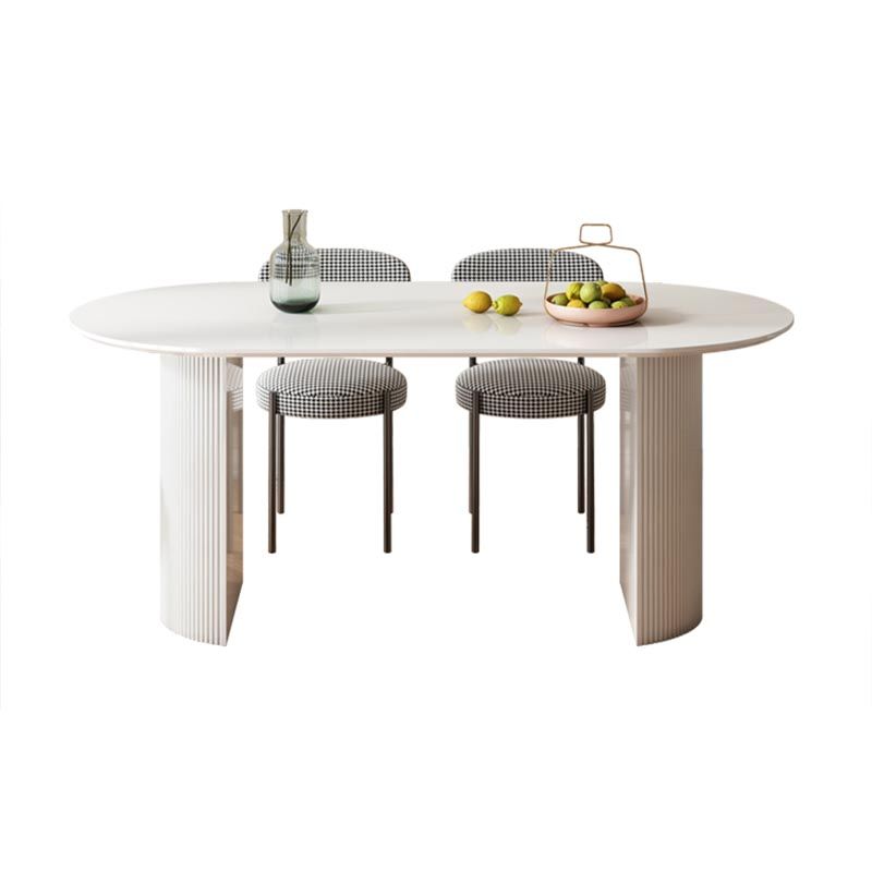 Stone Top Dining Table Modern Double Pedestal Table in White