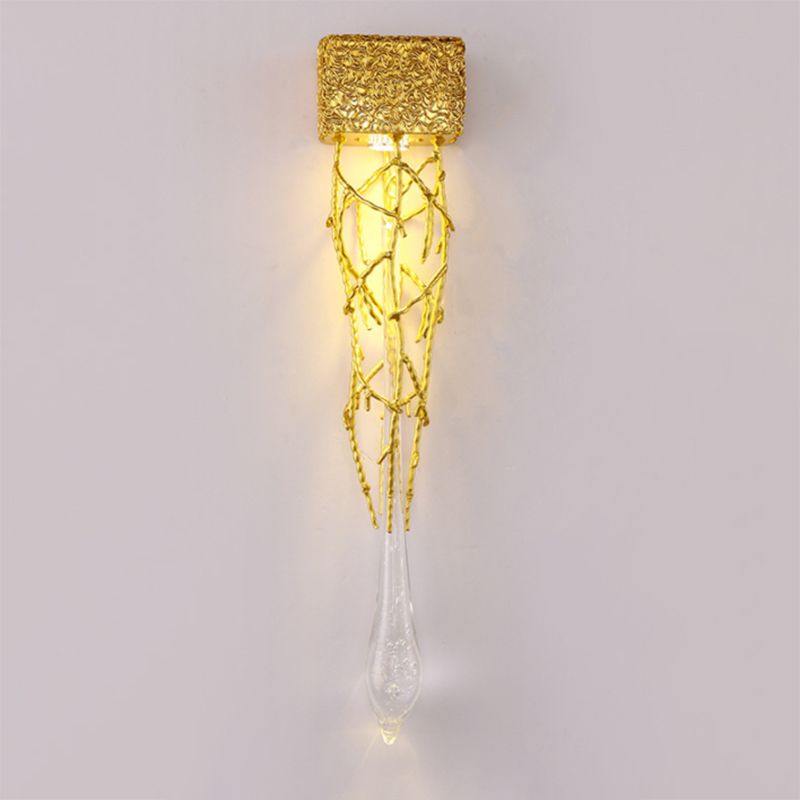 Crystal Droplet Wall Lamp Postmodern 1 Bulb Gold Plated Sconce Lighting for Stairs