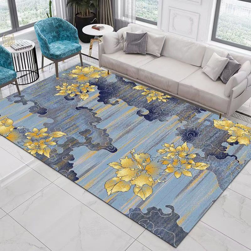 Modern Area Rug Floral Pattern Polyester Stain Resistant Carpet Home Decor Rug for Living Room