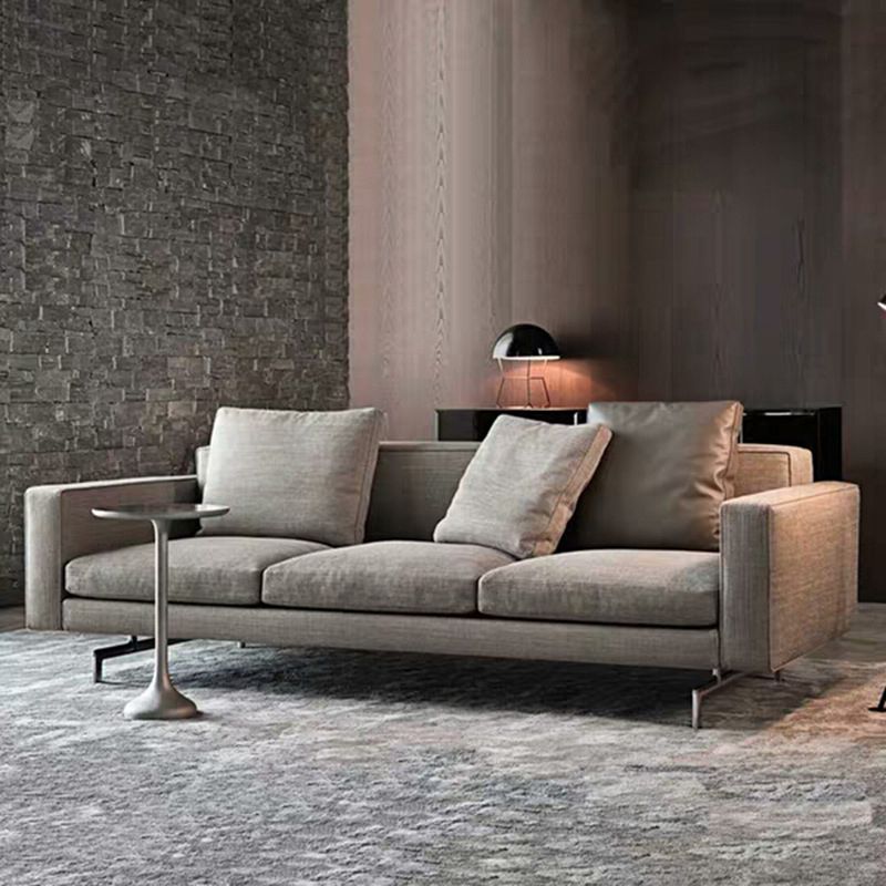 Gray 3-seater Sqaure Arm Sofa Contemporary Slipcovered Sofa with 3 Pillows