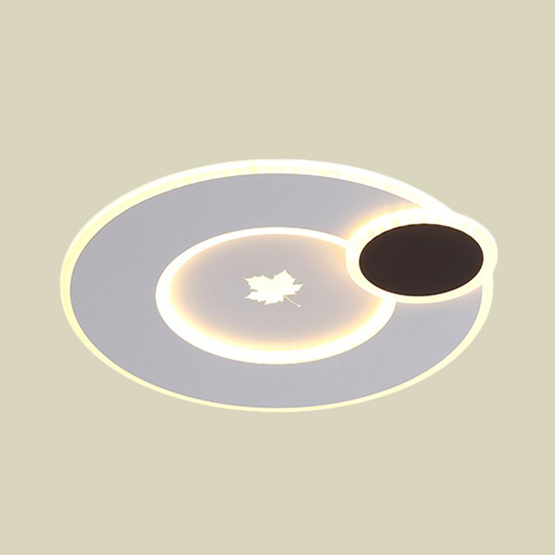 Modernist Round LED Flushmount Ceiling Fixture Acrylic 16"/19.5" Wide Bedroom Flush Pendant Light with Maple Leaf Pattern in White