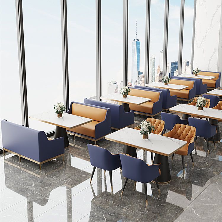 Glam Faux Leather Dining Chair Metal Arm Chairs for Restaurant Use